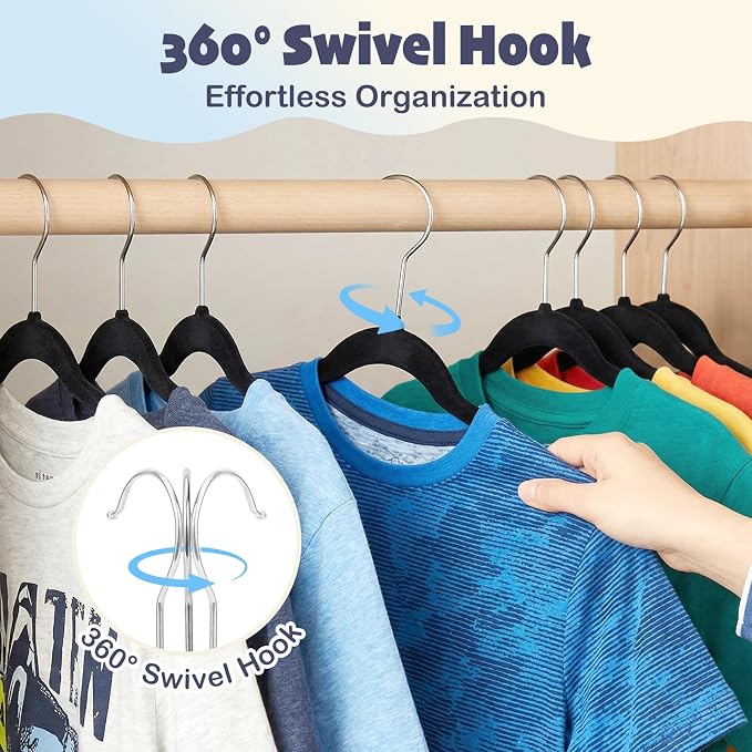 HOUSE DAY Black Kids Velvet Hangers 100 Pack, Durable Big Kid Hangers | 14 Inch Hanger for Youth, Teen, Non Slip Kids Felt Hanger, Cute Childrens Hanger for Closet, Bulk for Small Businesses - Image 8