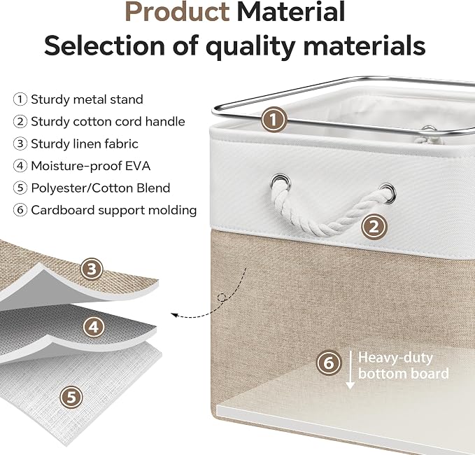 ECDYQXVU 13x13x13 Inch Storage Cube Bins Foldable Organizer Baskets 6 Pack | Soft Cotton Handles, Premium EVA Fabric, Hard Cardboard Bottom, Sturdy Metal Rim, Closet Shelf, Living Room, Bedroom, Laundry - Image 4