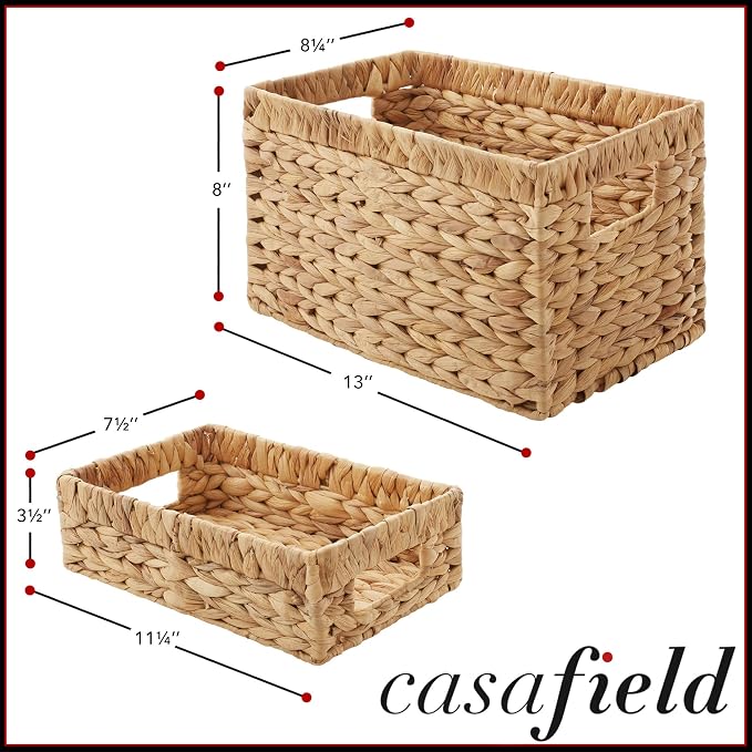Casafield Set of 3 Water Hyacinth Storage Baskets with Handles - 1-Medium, 2-Small Woven Organizers for Bathroom, Laundry, Pantry, Office, Shelves - Image 6