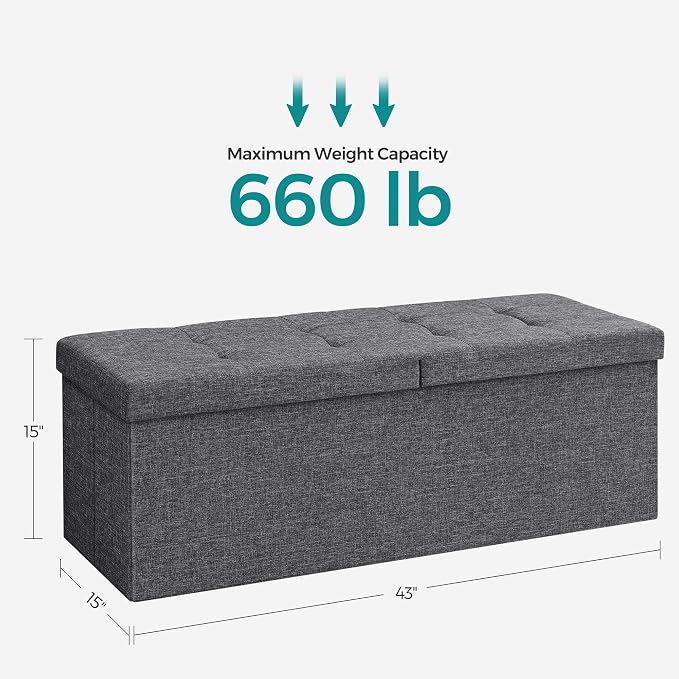 SONGMICS MAZIE Collection - 43 Inches Storage Ottoman, Foldable Storage Bench with Flipping Lid, 660 lb Load Capacity, for Entryway, Living Room, Bedroom, Dark Gray ULSF76GYZ - Image 3