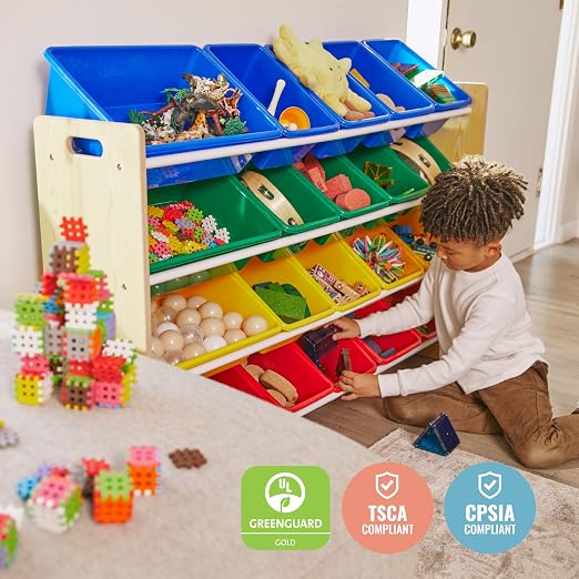 ECR4Kids 4-Tier Organizer with 20 Removable Plastic Bins, 4x5, Toy Storage, Natural/Primary | Durable plastic bins, MDF panels, steel frame, GREENGUARD Gold Certified, 72 lb capacity, anti-tip kit, playroom/classroom - Image 7