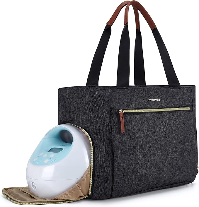 mommore Breast Pump for Spectra S1/S2 & Medela, Diaper Bag Travel Tote | Pumping Tote Bag with Insulated Pockets, Work Bag for Breastfeeding Mom with 15" Laptop Sleeve & Changing Pad by mommore