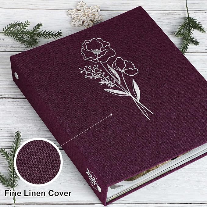 Lanpn 8.5x11 inch Scrapbook Photo Album, Linen Cover Archival Acid Free Top Load 3 Ring Binder Folder Photo Book 8.5 x 11 with 30 Plastic Sleeves 60 Pages (Purple) - Image 3