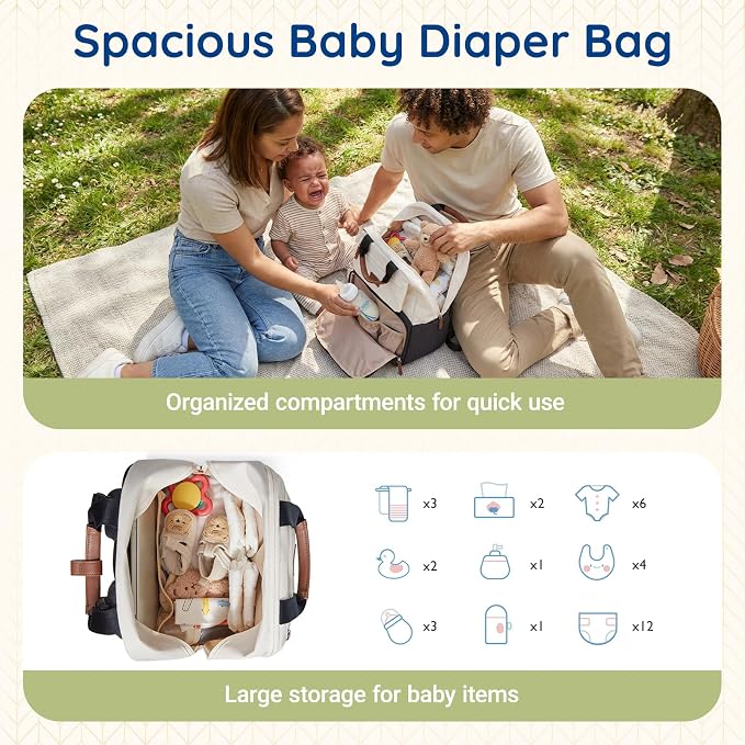 mommore Diaper Bag Backpack Travel Baby Bag with Changing Pad for Mom Dad | Large Capacity, Insulated Pockets, Luggage & Stroller Straps, Maternity Bag for Newborn Baby Essentials, Hospital & Work - Image 2