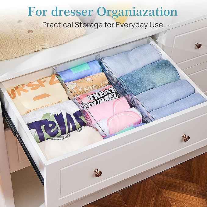 Vtopmart 8 Pack Drawer Dividers for Clothes, 4" High 10.2"-16.5" Adjustable Expandable Dresser Drawer Organizer, Clear Plastic Separators for Dresser, Baby Clothing, Underwear, Cosmetic, Toiletries | Expandable Dresser Drawer Organizer, Clear Plastic S... - Image 4