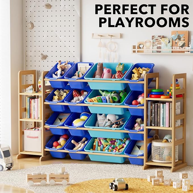 Kids Toy Storage Organizer with 6 Shelves and 16 Bins – Modern Toy Box, Bin Shelf & Bookshelf for Playroom Storage and Kids Room Decor - Image 5
