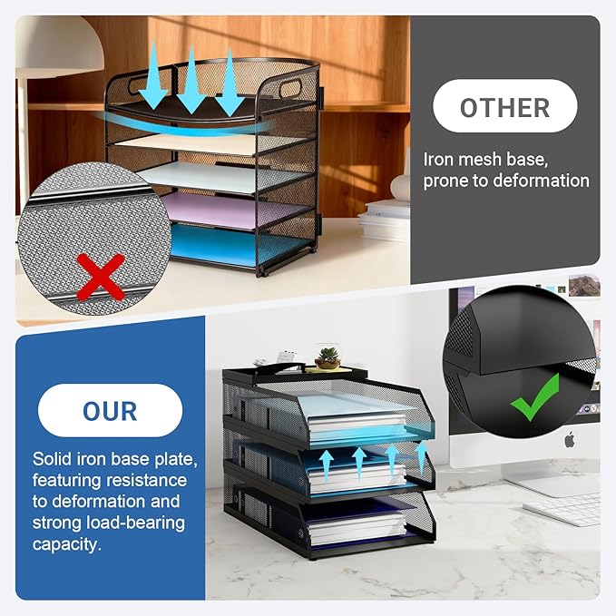Natwind 3-Tier Stackable Metal Mesh Desk Paper Tray Organizer,Black | Letter Tray For Paper Storage,Desktop Accessories for Office Supplies,File Document Holder For Home School Classroom - Image 6