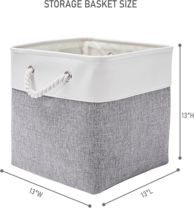13 Inch 6 Pack Foldable Fabric Storage Cubes with Handles | Home Cube Storage Basket,Large Cube Storage Bins,Closet Storage, Home Organizer(White&Gray) - Image 5
