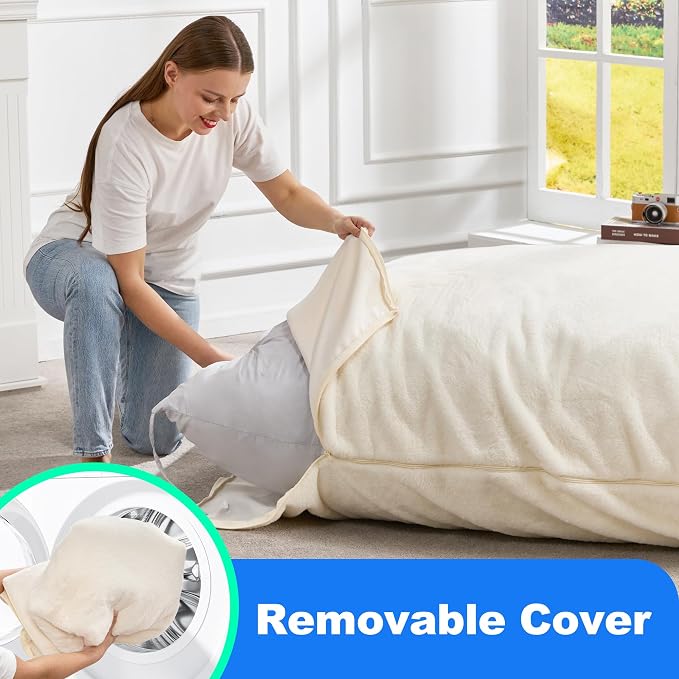 Hobestluk Adult Bean Bag Chair 3 in 1 Convertible Large Bean Bag Sofa | Plush White,Machine Washable,Removable Cover,Easy Convert And Install,Floor Bed,For Livingroom Bedroom - Image 7