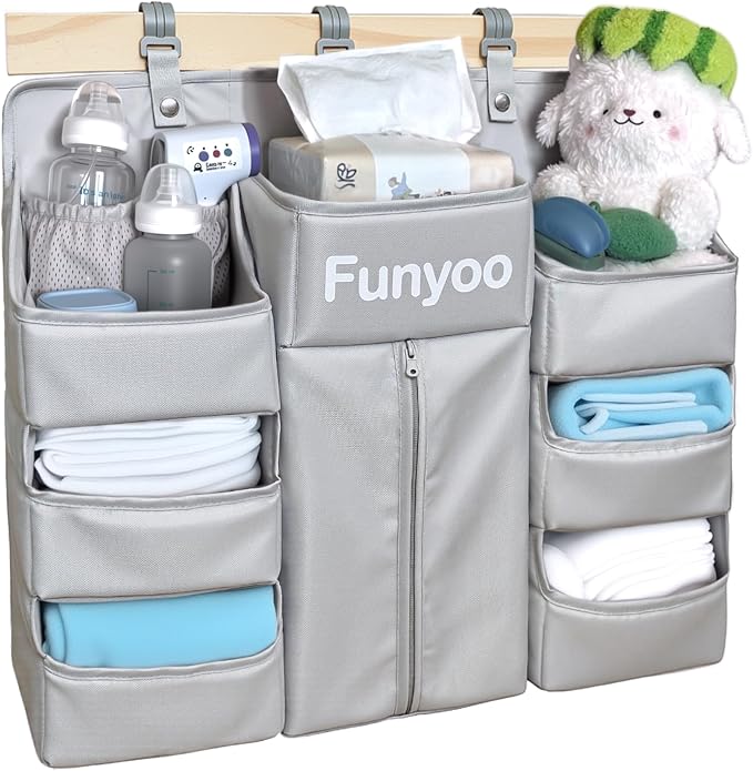 Baby Hanging Diaper Organizer for Changing Table and Crib - Holds 70+ Diapers & Essentials, Heavy Duty Stacker Storage for Playard, 22.4" L x 18.1" W x 5.9" H by Funyoo