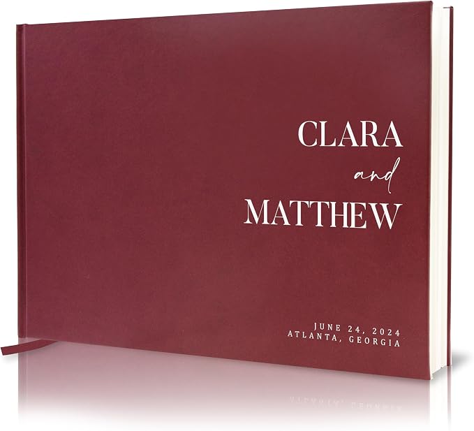 Personalized Guest Book - 11.5" x 8.5" Premium Custom Guest Signing Book with Bookmark and Blank Pages for Wedding Reception Table Decoration Engagement Birthday Party Event, Wine by ModernAlbumDesigns