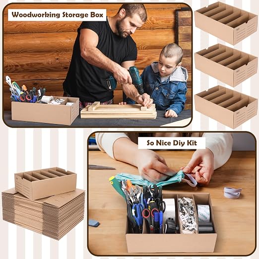 Teenyyou 30 Sets Cardboard Parts Bins Boxes Kraft Cardboard Storage Bins with Dividers for Parts Shelves Stem Project Online Store Inventory Organized(Brown,12 x 8 x 4 Inches) - Image 6