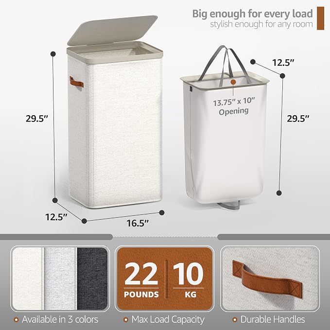 Sorbus Laundry Hamper with Lid - Collapsible Fabric Laundry Basket with Handles and Removable Laundry Bag – 26.5 Gallon (100 L) Dirty Clothes Hamper for Bedroom, bathroom and dorm (Beige) - Image 2