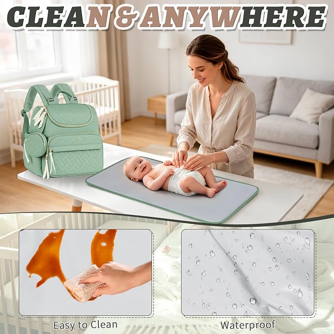 Small Diaper Bag, 22L Stylish Baby Mini Maternity Travel Backpack | with Changing Pad, Pacifier Bag, Stroller Straps Parents Essentials for Outdoor Trip Hospital & Daily Work, Green - Image 3