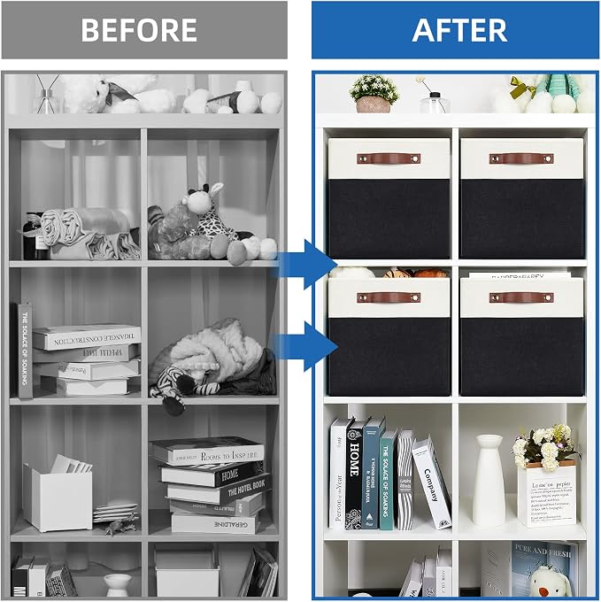 Temary Foldable Storage Cubes Set of 4 - Organizers with Handles, Decorative Storage Boxes for Home, Office (White&Black) - Image 6