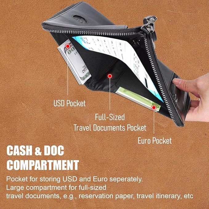 STAR VISTA Lorenzo Full Grain Leather Family Passport Wallet for 4, Large Travel Document Organizer for Exquisite Voyagers, Multi-Currency Compartments, RFID Blocking, AirTag Track, Black - Image 7