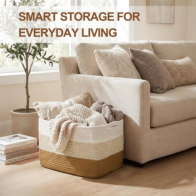 Sawysine Woven Baskets for Storage, 6 Pack Cotton Rope Organizer Bins, 2 Sizes Large 15 x 11 x 10 in and Small 12 x 8 x 6 in, Shelf Basket for Toys, Towels, Clothes, Blankets, Laundry, Nursery - Image 4