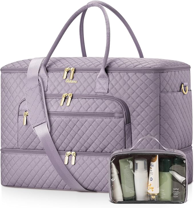 Travel Duffle Bag, Wide Open Large Weekender Bag for Women with Shoe Compartment, Carry on Overnight Bags with Toiletry Bag, Hospital Bag for Women Labor Delivery with Wet Pocket (Purple Grey) by Unknown