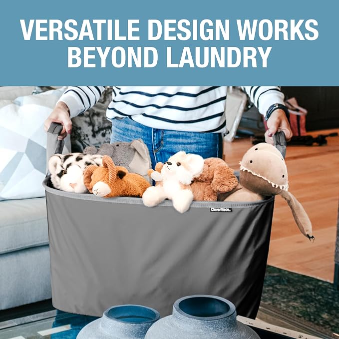 Collapsible Laundry Basket - Shadow Gray/Stone Gray (2PK) | Clear Floor Space Between Laundry Days | Each Basket Holds 55 lb, Stays Upright While Loading, and Folds to 1.25 Inches - Image 5