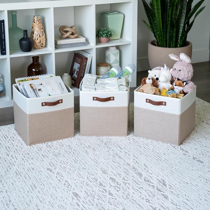 OrganiHaus 12x12 Cube Storage Bins, Set of 4 - Fabric Storage Cubes | Sturdy, holds its shape; odor-free; fits 12-inch cube shelves; vegan leather handles - Image 4