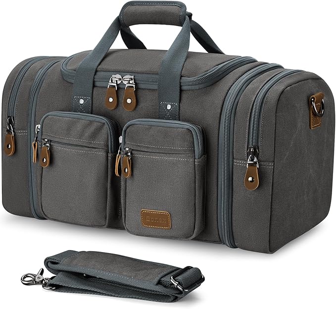 Gonex Duffle Bag for Travel, Expandable 60L Overnight Weekender Gym Bag | Water-Resistant Canvas, Wet-Dry Pocket, Luggage Sleeve, Carry-On Size, Detachable Strap, Grey by Gonex
