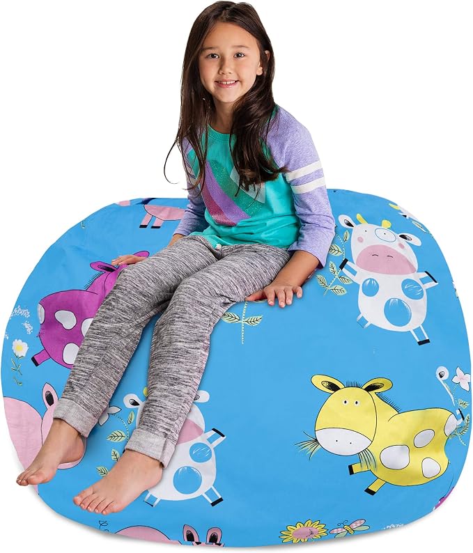 Posh Stuffable Kids Stuffed Animal Storage Bean Bag Chair Cover - Childrens Toy Organizer, X-Large-48 - Canvas Farm Blue - Image 4