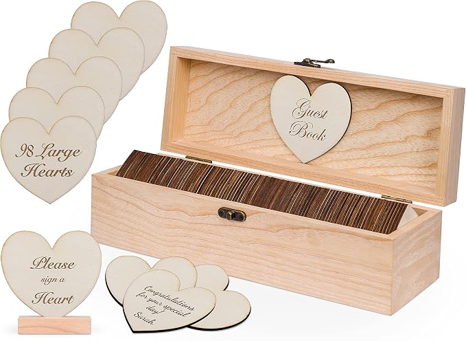 Jecor Wedding Guest Book Alternative Guest Book Wedding Reception | - 98 Large Hearts - 2 Hearts Signs - Baby & Bridal Shower, Anniversary, Birthday, Funeral - Natural by JecorCreatingMemoriesTogether