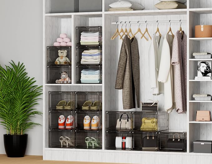 HOMIDEC Shoe Storage, 6 Pack Shoe Organizer Clear Hard Plastic Shoe Box | Shoe Boxes Clear Plastic Stackable, Shoe Storage Box with Lids for Size 13, Clear Smoke - Image 7