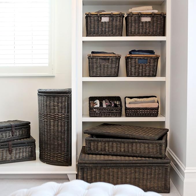 The Basket Lady Pole Handle Wicker Storage Basket, S, Walnut Brown | Outside: 14" L x 10" W x 7.5" H | Inside: 12"L x 8.5"W x 7"H - Handcrafted by artisans from natural rattan - Image 5