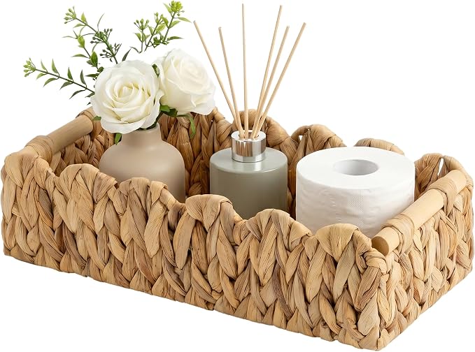 StorageWorks Toilet Paper Storage Baskets, Living Room Organizers | Scalloped Wicker Basket for Living Room, Decorative Scalloped Baskets for Storage, Wicker Baskets for Organizing and Decor by StorageWorks