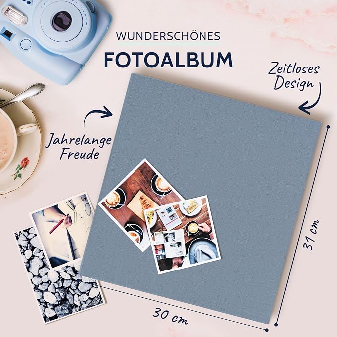 goldbuch Summertime Trend 2 31607 Photo Album with 100 White Pages with Parchment Dividers, Photo Album with Linen Cover, up to 600 Pictures, High Quality Paper, Blue/Grey, 30 x 31 cm - Image 3