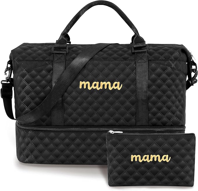 Dansydaisy Mama Hospital Bag for Women Labor Delivery,Black | Travel Duffle Bag with Shoe Compartment and Toiletry Pouch Waterproof Weekender Bag for Women Pregnancy Overnight Gym Gift by Dansydaisy