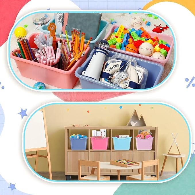16 Pcs Cubby Bins for Classroom Plastic Book Bins,Pastel Color | Storage Bins for Classroom Library, Plastic Stackable Toy Tubs Containers for School Office Home Nursery Playroom - Image 5