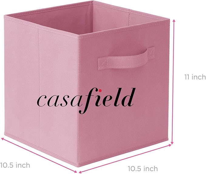 Casafield Set of 12 Collapsible Fabric Cube Storage Bins, Light Pink - 11" Foldable Cloth Baskets for Shelves, Cubby Organizers & More - Image 7