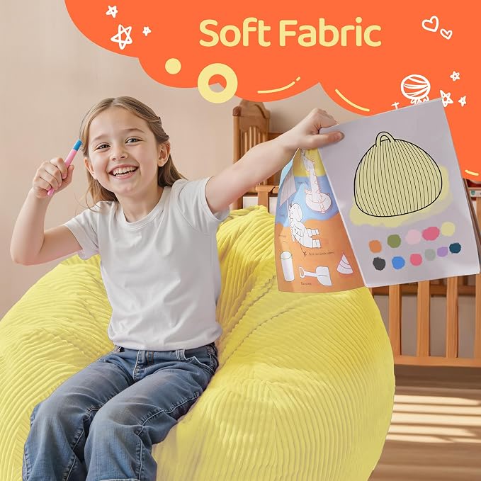 2FT Bean Bag Chair: 2' Small Bean Bags with Memory Foam Filled | Beanbag Chairs with Handle,Teardrop Bean Bag Sofa with Corduroy Machine Washable Cover for Living Room,Bedroom-Yellow - Image 7
