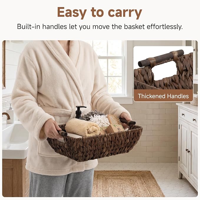 StorageWorks Wicker Baskets for Shelves, Large Organizer Basket | Wicker Storage Baskets for Shelves, Baskets with Wooden Handles, 2-Pack Gifts Basket for Home Decor, Hand-Woven Basket - Image 3