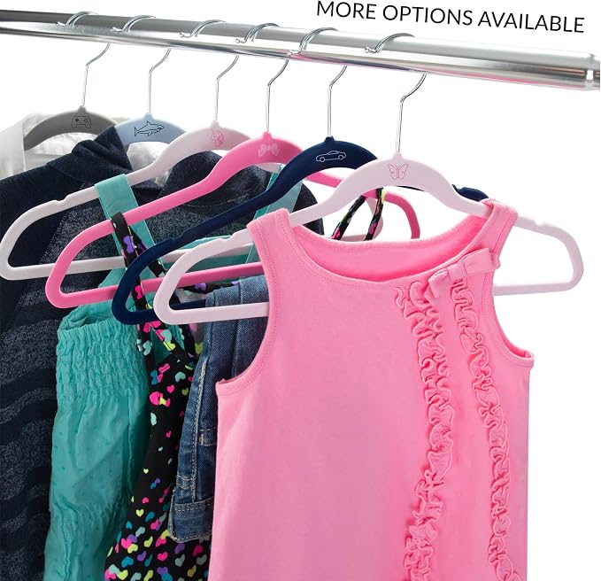 Simplify 25 Pack Kids Velvet Hangers | Slim | Non-Slip Design | Space Saving | Childrens Clothes | Shirts | Pants | Dresses | Baby Nursery | Closet Storage & Organization | Light Blue - Image 6