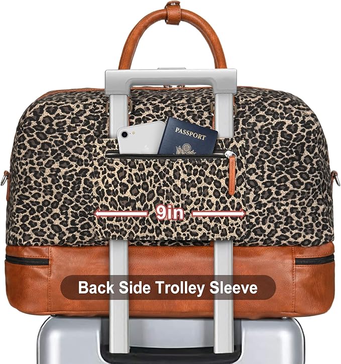 Weekender Bag for Women, Large Overnight Bag Canvas Travel Duffel Bag Carry On Tote with Shoe Compartment 21" 3Pcs Set - Image 3