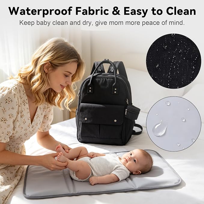 Large Capacity Diaper Bag Backpack, Wet/Dry Separation Black | Allovely Diaper Bag Backpack, Large 22L Baby Bags for Boys Girls, Multi-functional Travel Diaper Backpack, Stroller Straps - Image 5