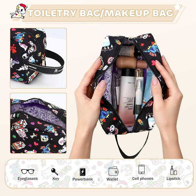 tokidoki Travel Duffle Bag, Weekender with Shoe Compartment Toiletry Bag | many compartments: laptop sleeve, wet-dry pocket, trolley sleeve. Includes toiletry bag. Carry-on. - Image 7