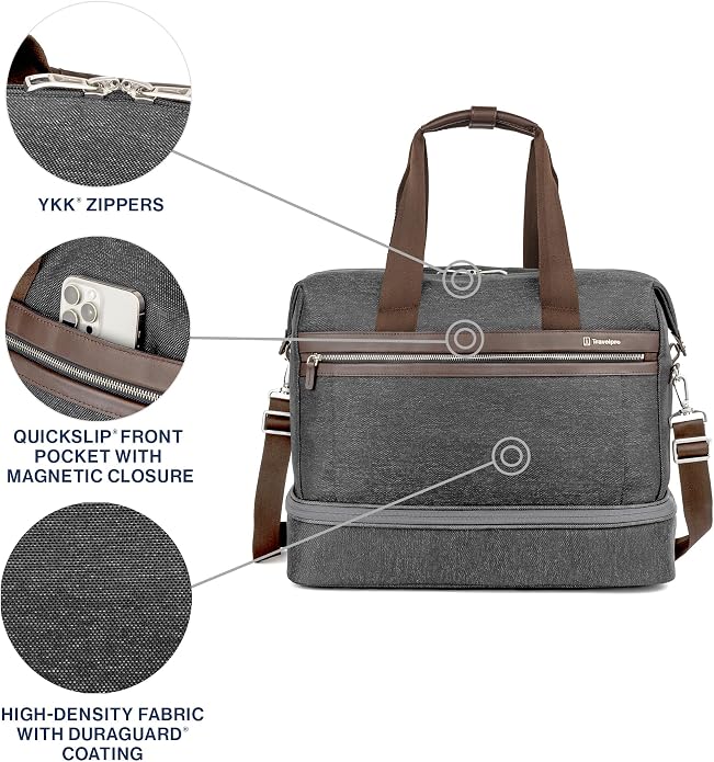 Travelpro Platinum Elite Carry on Soft Travel Drop-Bottom Weekender Bag, Overnight, Men and Women - Image 2