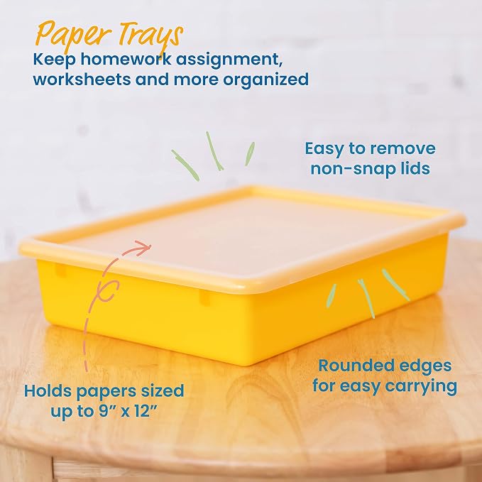 ECR4Kids Letter Size Tray Organizer with Lid, Small, 10-Piece, Assorted | Durable plastic, GREENGUARD Gold Certified, 2 gallon capacity, stackable/nestable, easy-lift lids, classroom & home use - Image 3