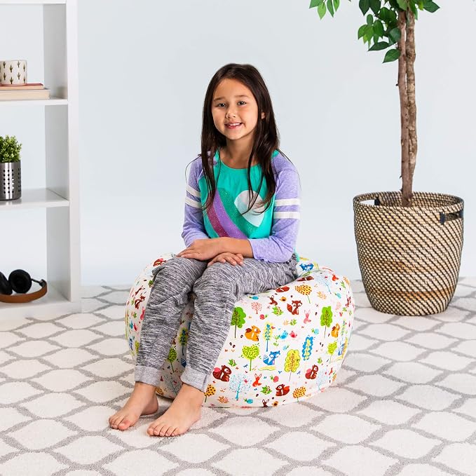 Posh Creations Stuffable Kids Stuffed Animal Storage Bean Bag Chair Cover - Childrens Toy Organizer, Medium 27" - Canvas Animals Forest Critters - Image 4
