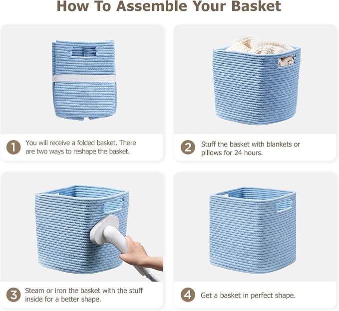 UBBCARE Storage Cubes 11 Inch, Cotton Rope Woven Baskets for Organizing, Cube Storage Bin for Baby Nursery, 4-Pack Square Toy Storage Baskets for Shleves Organizer, Closet, Kidsroom, Blue - Image 8