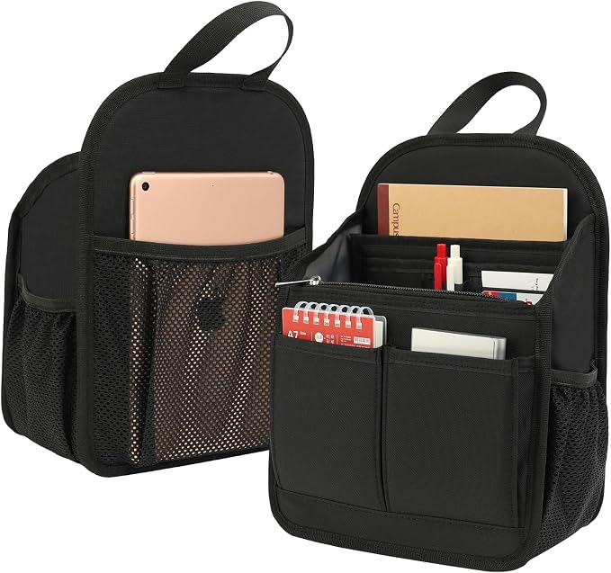 Mini Premium Rugged Backpack Purse Organizer Insert for Women Fashion Small Backpack-19 Pockets,Padded Water-repellent Nylon-Black by DELTAMANN