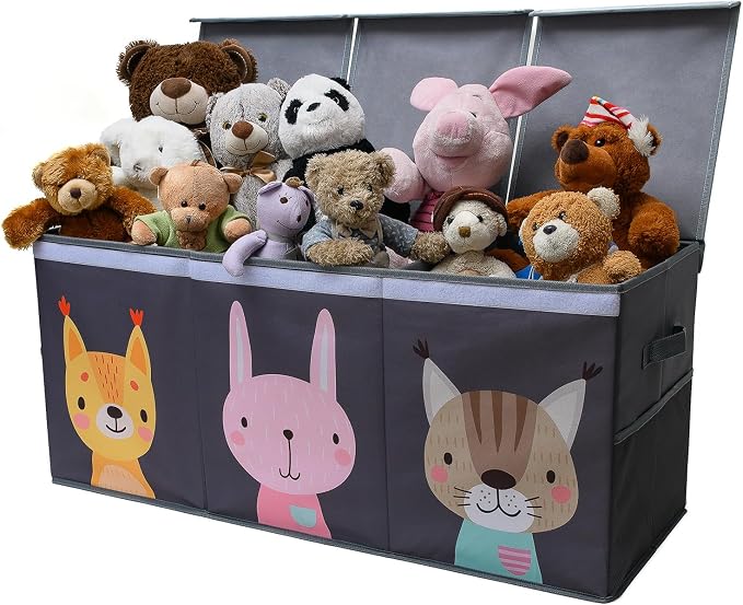 SoftOwl Extra Large Toy Storage Organizer with Lid - Sturdy, Collapsible Toy Chest Storage Box with Cute Design - Toys Bin with Dividers for Kids, Boys, Girls, Nursery, Bedroom, Play room 37"x16"x14" by SoftOwl