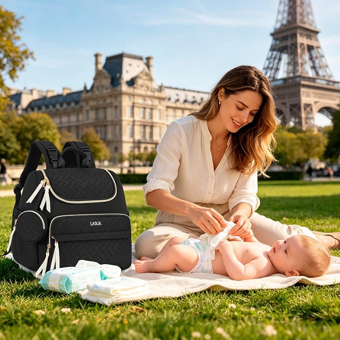 Small Diaper Bag, 22L Stylish Baby Mini Maternity Travel Backpack | with Changing Pad, Pacifier Bag, Stroller Straps Parents Essentials for Outdoor Trip Hospital & Daily Work, Black - Image 5