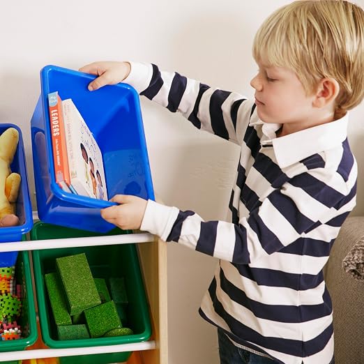 ECR4Kids 4-Tier Organizer with 12 Removable Plastic Bins, 4x3, Toy Storage, Natural/Primary | Durable plastic bins, MDF panels, steel frame, GREENGUARD Gold Certified, 48 lb capacity, anti-tip kit, playroom/classroom - Image 2