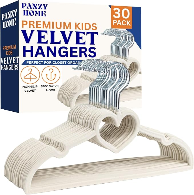 30 Pack Kids Velvet Clothes Hangers, Non-Slip Clothes Hangers for Infant and Toddler, Ultra-Slim Space Saving for Nursery Closet Organisation by Unknown