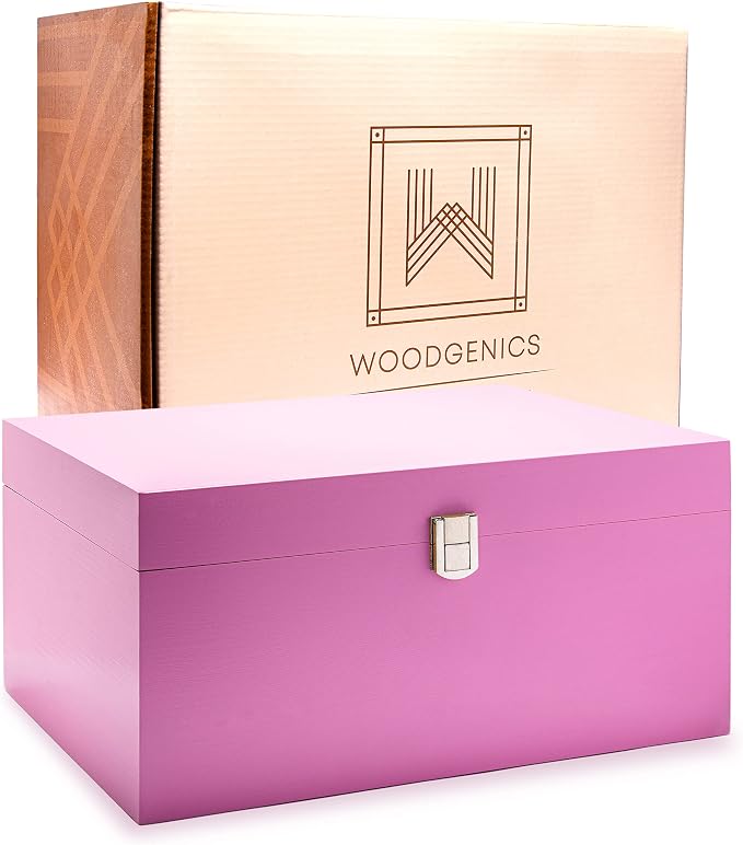 Large Memory Box For Keepsakes - Decorative Boxes With Hinged Lids, Pink Wooden Storage Box - Image 2
